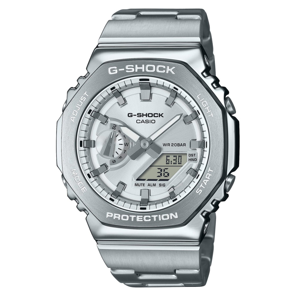 Casio G-Shock 銀色八角形不鏽鋼指針數碼手錶 GM-2110D-7A - main product photo