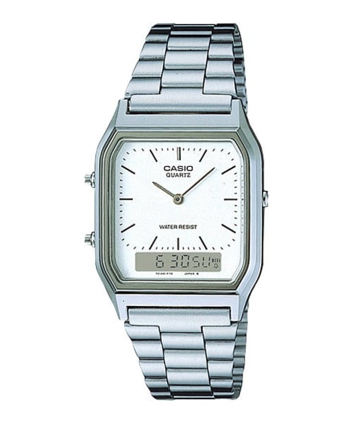 CASIO AQ-230A-7DMQYES 銀色手錶 - 不鏽鋼錶款，正面白色背景