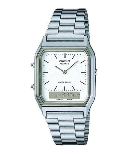 CASIO AQ-230A-7DMQYES 銀色手錶 - 不鏽鋼錶款，正面白色背景