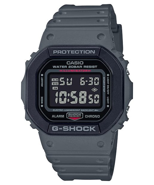 CASIO DW-5610SU-8ER G-Shock 樹脂錶帶 200-meter 防水 - 灰色電子錶，正面白色背景