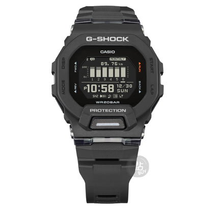CASIO GBD-200-1DR G-Squad GBD-200 系列手錶 - 錶面特寫，展示每週步數柱狀圖及時間顯示
