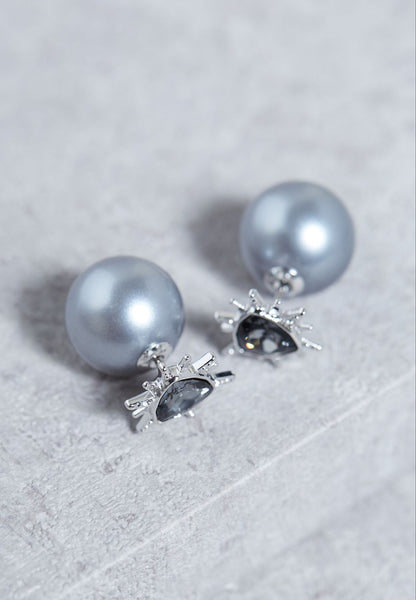 SWAROVSKI Fantastic 灰色水晶及珍珠鍍銠耳環 #5230607